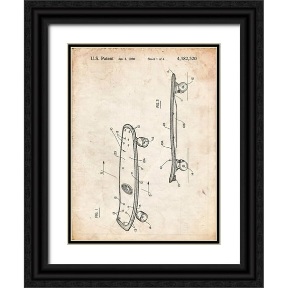 Borders, Cole 12x14 Black Ornate Wood Framed with Double Matting Museum Art Print Titled - PP119-Vintage Parchment Setting Type Patent Poster