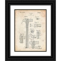 Borders, Cole 12x14 Black Ornate Wood Framed with Double Matting Museum Art Print Titled - PP275-Vintage Parchment Claw Hammer Patent Poster