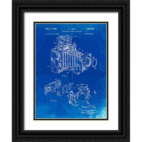 Borders, Cole 12x14 Black Ornate Wood Framed with Double Matting Museum Art Print Titled - PP34-Faded Blueprint 1966 Camera Accessory Poster