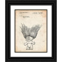 Borders, Cole 12x14 Black Ornate Wood Framed with Double Matting Museum Art Print Titled - PP406-Vintage Parchment Troll Doll Patent Poster