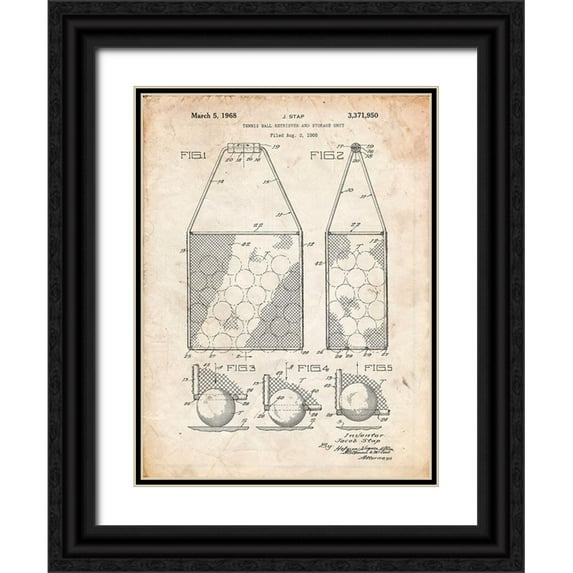 Borders, Cole 12x14 Black Ornate Wood Framed with Double Matting Museum Art Print Titled - PP436-Vintage Parchment Tennis Hopper Patent Poster