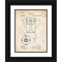 Borders, Cole 12x14 Black Ornate Wood Framed with Double Matting Museum Art Print Titled - PP78-Vintage Parchment Coffee Percolator 1880 Patent Art