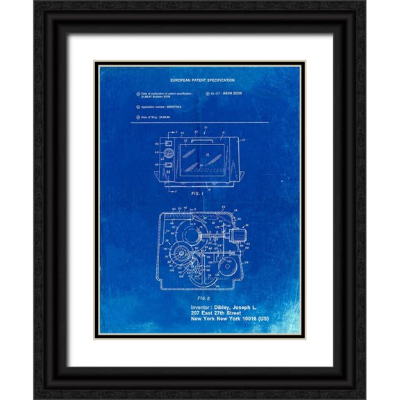 Borders, Cole 12x14 Black Ornate Wood Framed with Double Matting Museum Art Print Titled - PP791-Faded Blueprint Easy Bake Oven Patent Poster