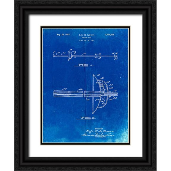 Borders, Cole 12x14 Black Ornate Wood Framed with Double Matting Museum Art Print Titled - PP806-Faded Blueprint Fencing Sword Patent Poster