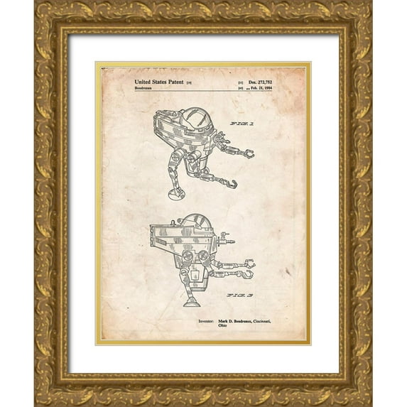 Borders, Cole 12x14 Gold Ornate Wood Framed with Double Matting Museum Art Print Titled - PP1107-Vintage Parchment Mattel Space Walking Toy Patent Poster