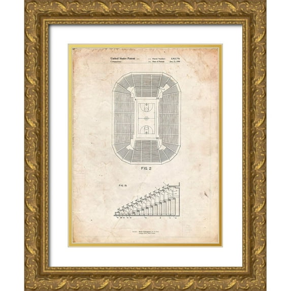 Borders, Cole 12x14 Gold Ornate Wood Framed with Double Matting Museum Art Print Titled - PP453-Vintage Parchment Retractable Arena Seating Patent Poster