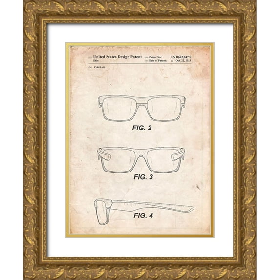 Borders, Cole 12x14 Gold Ornate Wood Framed with Double Matting Museum Art Print Titled - PP640-Vintage Parchment Two Face Prizm Oakley Sunglasses Patent Poster