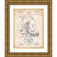 thumbnail image 1 of Borders, Cole 12x14 Gold Ornate Wood Framed with Double Matting Museum Art Print Titled - PP73-Vintage Parchment Football Leather Helmet 1927 Patent Poster, 1 of 4