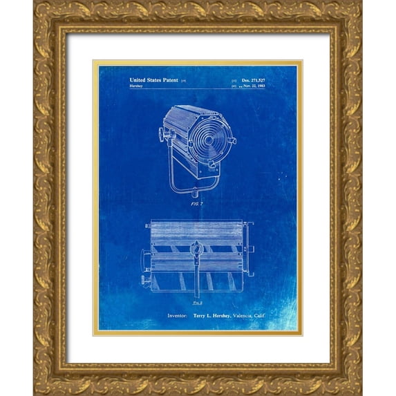 Borders, Cole 12x14 Gold Ornate Wood Framed with Double Matting Museum Art Print Titled - PP961-Faded Blueprint Mole-Richardson Film Light Patent Poster