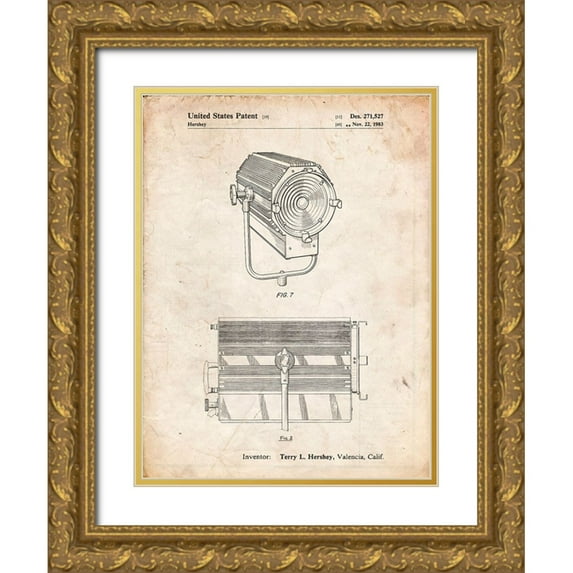 Borders, Cole 12x14 Gold Ornate Wood Framed with Double Matting Museum Art Print Titled - PP961-Vintage Parchment Mole-Richardson Film Light Patent Poster