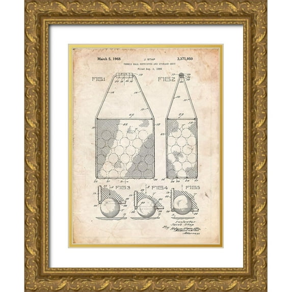 Borders, Cole 12x14 Gold Ornate Wood Framed with Double Matting Museum Art Print Titled - PP436-Vintage Parchment Tennis Hopper Patent Poster