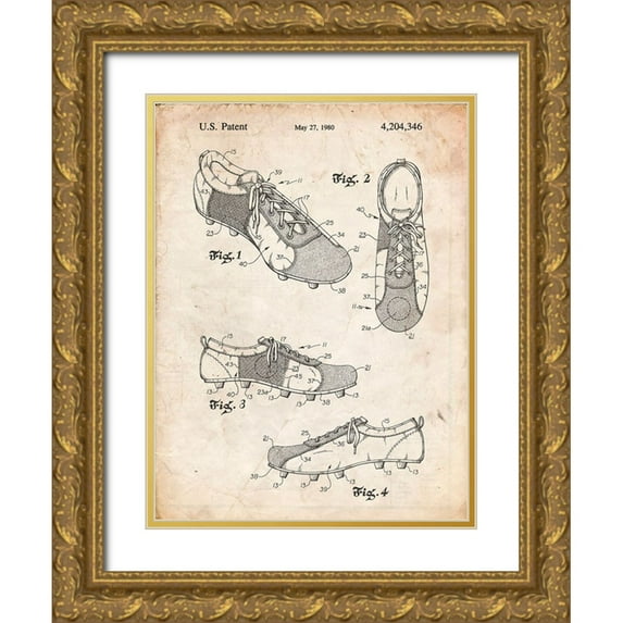 Borders, Cole 12x14 Gold Ornate Wood Framed with Double Matting Museum Art Print Titled - PP55-Vintage Parchment Soccer Cleats Poster