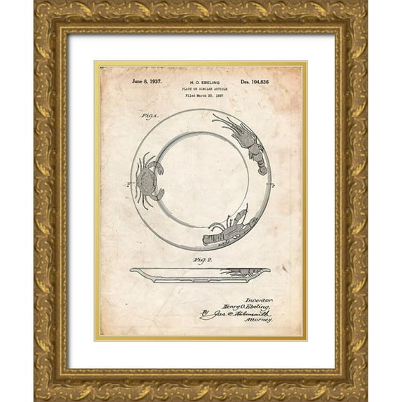 Borders, Cole 12x14 Gold Ornate Wood Framed with Double Matting Museum Art Print Titled - PP619-Vintage Parchment Sunshine Care Bear Patent Poster