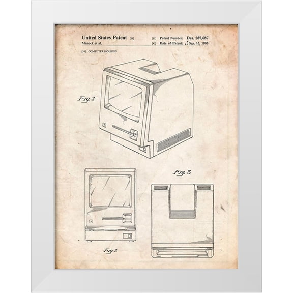 Borders, Cole 12x14 White Modern Wood Framed Museum Art Print Titled - PP176- Vintage Parchment First Macintosh Computer Poster