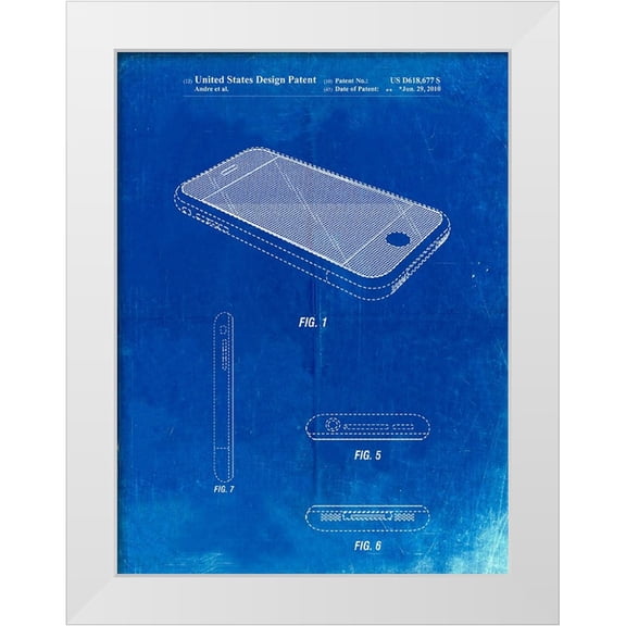 Borders, Cole 12x14 White Modern Wood Framed Museum Art Print Titled - PP177- Faded Blueprint iPhone 3 Patent Poster