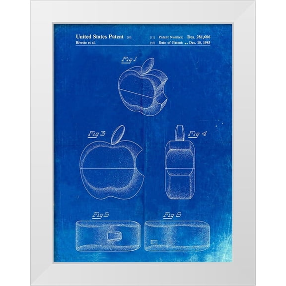 Borders, Cole 12x14 White Modern Wood Framed Museum Art Print Titled - PP260-Faded Blueprint Apple Logo Flip Phone Patent Poster