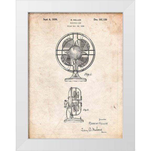 Borders, Cole 12x14 White Modern Wood Framed Museum Art Print Titled - PP266-Vintage Parchment Table Fan Patent Poster