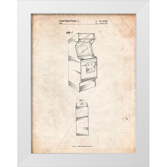 Borders, Cole 12x14 White Modern Wood Framed Museum Art Print Titled - PP362-Vintage Parchment Arcade Game Cabinet Patent Poster