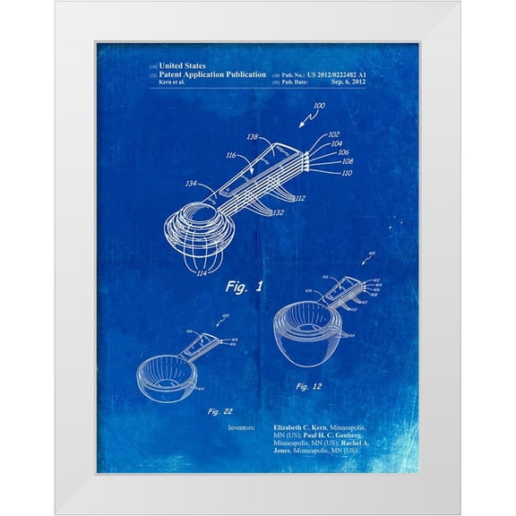 Borders, Cole 12x14 White Modern Wood Framed Museum Art Print Titled - PP484-Faded Blueprint Stacking Measuring Cups Patent Poster