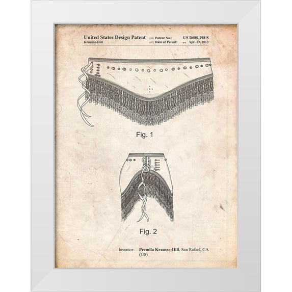 Borders, Cole 12x14 White Modern Wood Framed Museum Art Print Titled - PP685-Vintage Parchment Belly Dancing Belt Poster