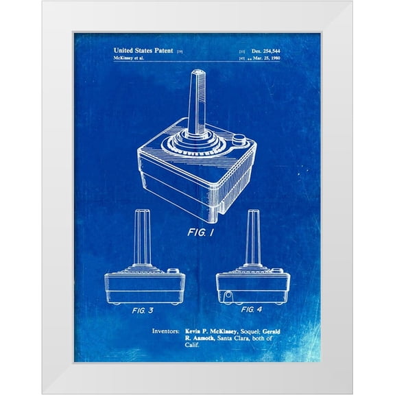 Borders, Cole 12x14 White Modern Wood Framed Museum Art Print Titled - PP714-Faded Blueprint Atari Controller Patent Poster