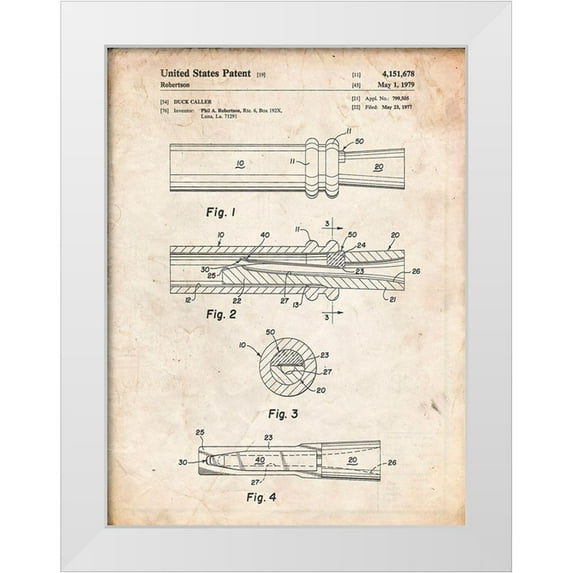 Borders, Cole 12x14 White Modern Wood Framed Museum Art Print Titled - PP789-Vintage Parchment Duck Call Patent Poster