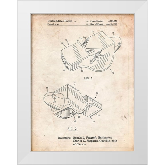 Borders, Cole 12x14 White Modern Wood Framed Museum Art Print Titled - PP851-Vintage Parchment Fox 40 Coachs Whistle Patent Poster