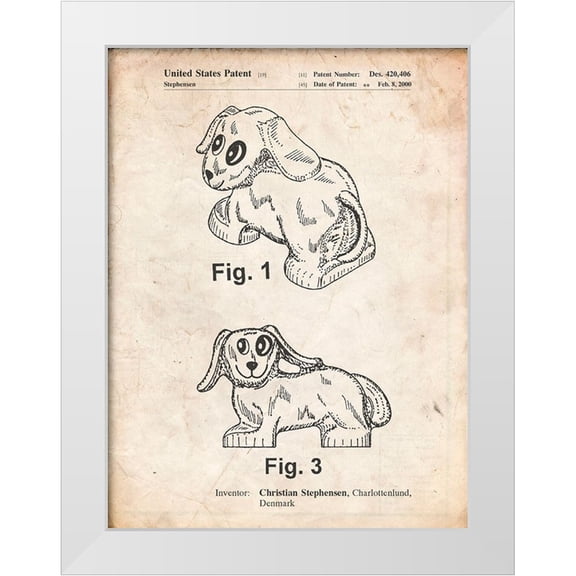 Borders, Cole 12x14 White Modern Wood Framed Museum Art Print Titled - PP924-Vintage Parchment Lego Dog Poster