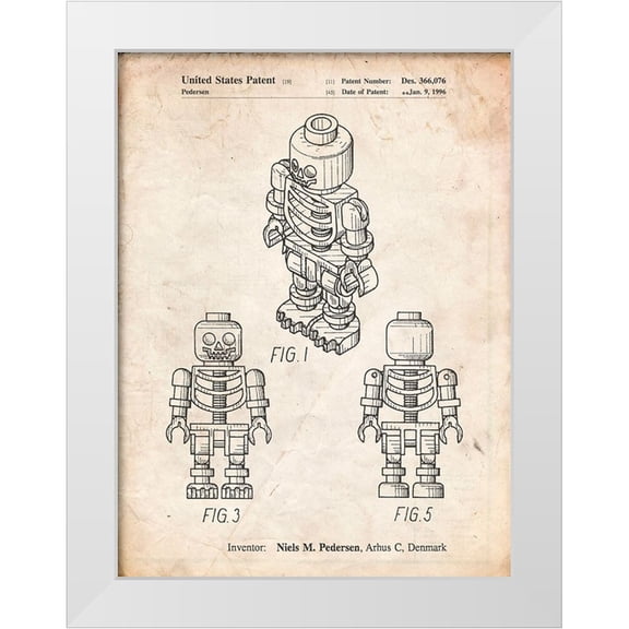Borders, Cole 12x14 White Modern Wood Framed Museum Art Print Titled - PP936-Vintage Parchment Lego Skeleton Patent Poster