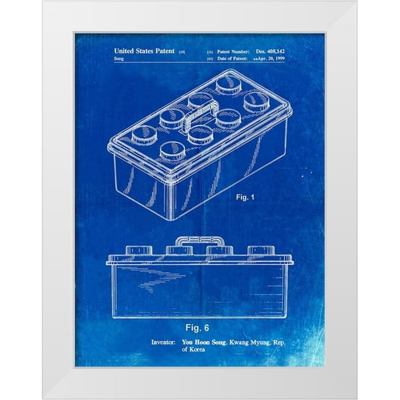 Borders, Cole 12x14 White Modern Wood Framed Museum Art Print Titled - PP937-Faded Blueprint Lego Storage Container Patent Poster