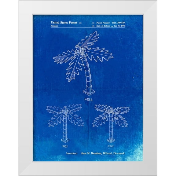 Borders, Cole 12x14 White Modern Wood Framed Museum Art Print Titled - PP938-Faded Blueprint Lego Tree Patent Poster