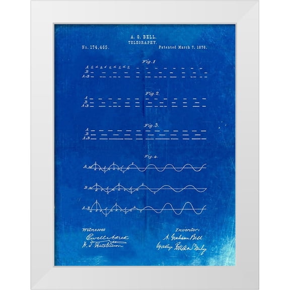 Borders, Cole 12x14 White Modern Wood Framed Museum Art Print Titled - PP962-Faded Blueprint Morse Code Patent Poster