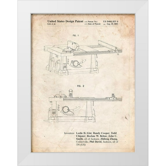 Borders, Cole 12x14 White Modern Wood Framed Museum Art Print Titled - PP999-Vintage Parchment Porter Cable Table Saw Patent Poster