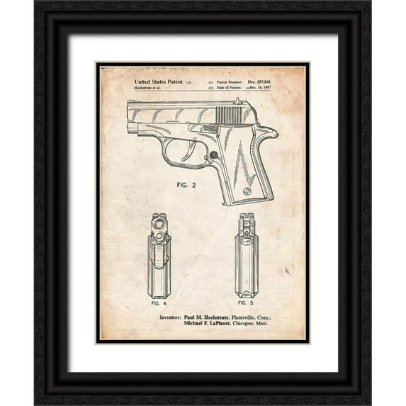 Borders, Cole 15x18 Black Ornate Wood Framed with Double Matting Museum Art Print Titled - PP1034-Vintage Parchment Sig Sauer P220 Pistol Patent Poster