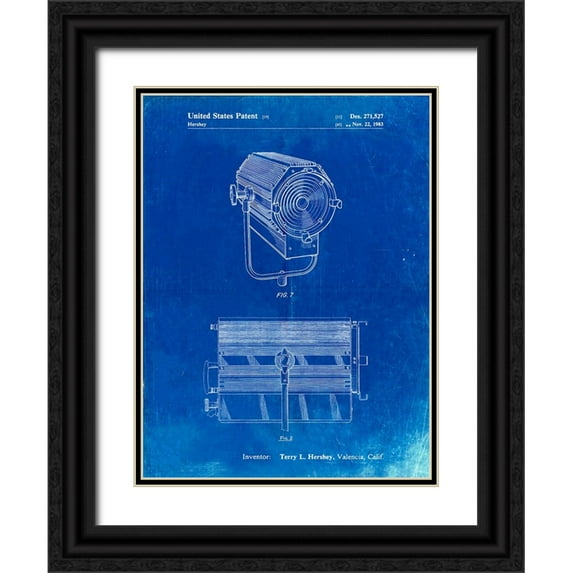 Borders, Cole 15x18 Black Ornate Wood Framed with Double Matting Museum Art Print Titled - PP961-Faded Blueprint Mole-Richardson Film Light Patent Poster