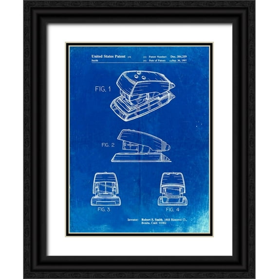Borders, Cole 15x18 Black Ornate Wood Framed with Double Matting Museum Art Print Titled - PP164- Faded Blueprint Mini Stapler Patent Poster