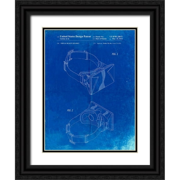 Borders, Cole 15x18 Black Ornate Wood Framed with Double Matting Museum Art Print Titled - PP279-Faded Blueprint Oculus Rift Patent Poster