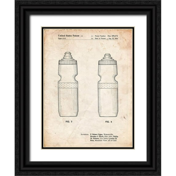 Borders, Cole 15x18 Black Ornate Wood Framed with Double Matting Museum Art Print Titled - PP669-Vintage Parchment Cycling Water Bottle Patent Poster
