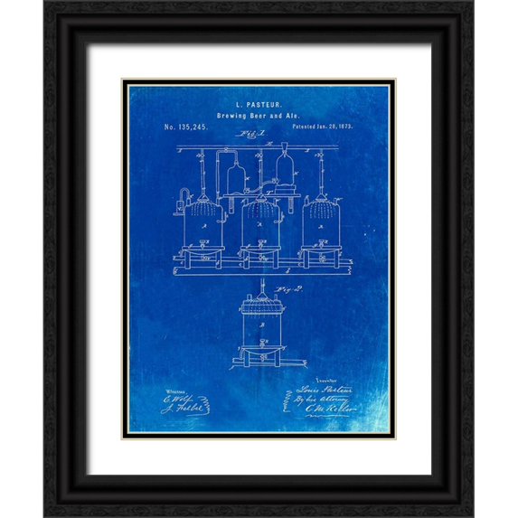 Borders, Cole 15x18 Black Ornate Wood Framed with Double Matting Museum Art Print Titled - PP80-Faded Blueprint Brewing Beer And Ale Poster