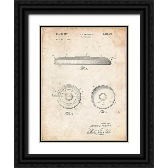 Borders, Cole 15x18 Black Ornate Wood Framed with Double Matting Museum Art Print Titled - PP854-Vintage Parchment Frisbee Patent Poster