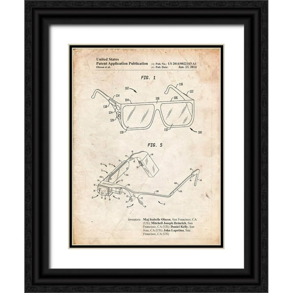 Borders, Cole 15x18 Black Ornate Wood Framed with Double Matting Museum Art Print Titled - PP861-Vintage Parchment Google Glass Patent Poster