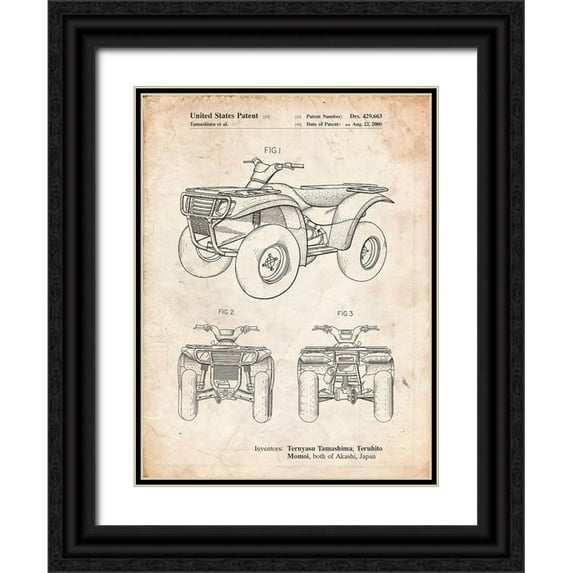 Borders, Cole 15x18 Black Ornate Wood Framed with Double Matting Museum Art Print Titled - PP902-Vintage Parchment Kawasaki Prairie Patent Poster
