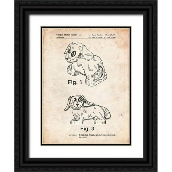 Borders, Cole 15x18 Black Ornate Wood Framed with Double Matting Museum Art Print Titled - PP924-Vintage Parchment Lego Dog Poster