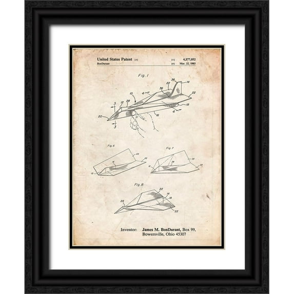 Borders, Cole 15x18 Black Ornate Wood Framed with Double Matting Museum Art Print Titled - PP983-Vintage Parchment Paper Airplane Patent Poster