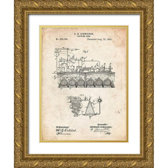 Borders, Cole 15x18 Gold Ornate Wood Framed with Double Matting Museum Art Print Titled - PP728-Vintage Parchment Beer Brewing Science 1893 Patent Poster