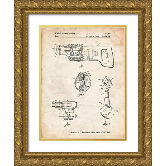 Borders, Cole 15x18 Gold Ornate Wood Framed with Double Matting Museum Art Print Titled - PP958-Vintage Parchment Milwaukee Reciprocating Saw Patent Poster