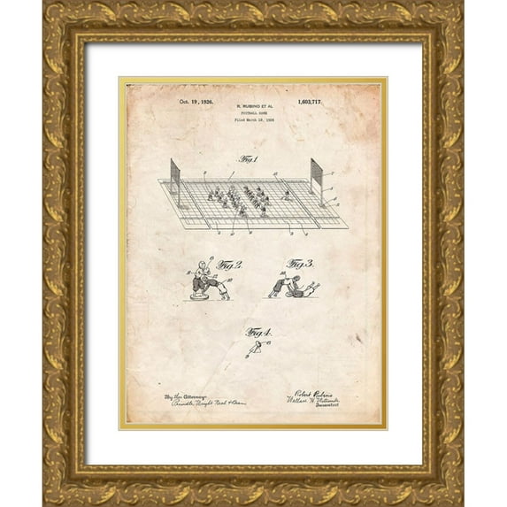 Borders, Cole 15x18 Gold Ornate Wood Framed with Double Matting Museum Art Print Titled - PP142- Vintage Parchment Football Board Game Patent Poster