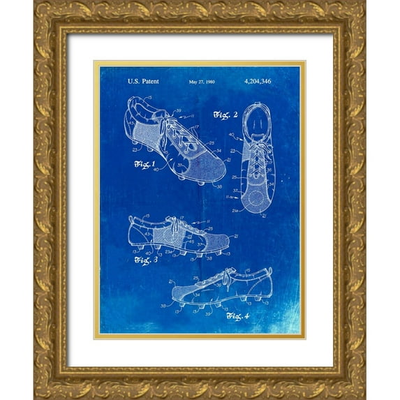 Borders, Cole 15x18 Gold Ornate Wood Framed with Double Matting Museum Art Print Titled - PP55-Faded Blueprint Soccer Cleats Poster