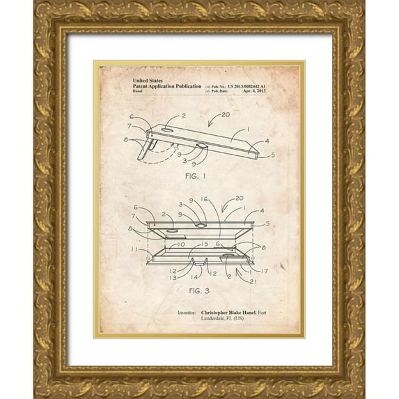 Borders, Cole 15x18 Gold Ornate Wood Framed with Double Matting Museum Art Print Titled - PP774-Vintage Parchment Corn Hole Board Patent Poster