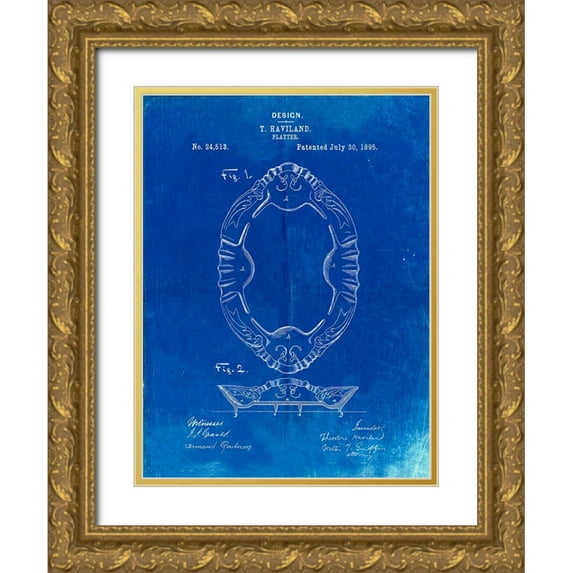 Borders, Cole 15x18 Gold Ornate Wood Framed with Double Matting Museum Art Print Titled - PP875-Faded Blueprint Haviland Serving Platter Poster